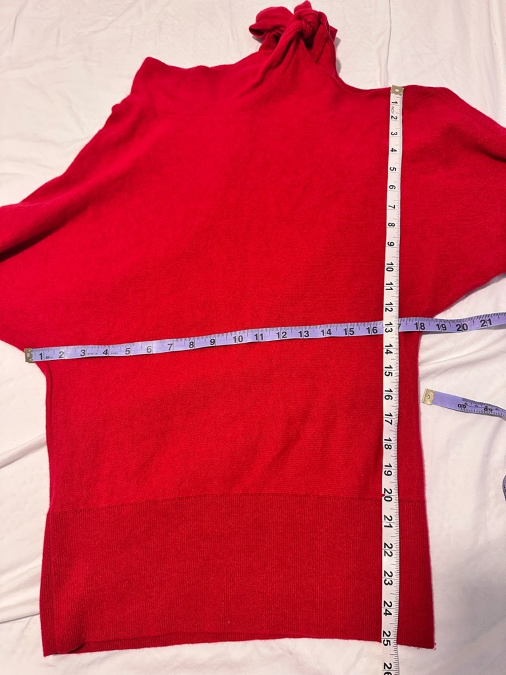 Club Monaco Cashmere Lambswool Red Off-Shoulder Tie-Detail Sweater - Picture 7 of 7